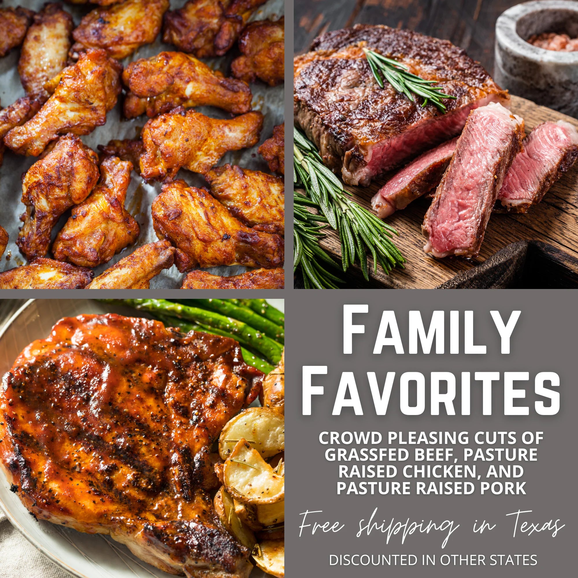 Family Favorites – Grassfed Beef, Pasture Raised Chicken & Pork Variety